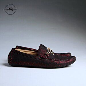 NWT Royal Shoes Metallic Loafers with Golden Decor Burgundy Men 8